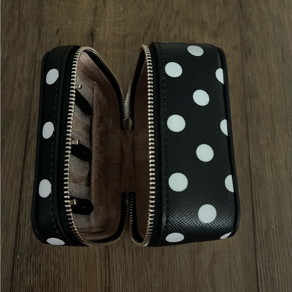 KATE SPADE-NWT/Box Black & White Polka Dot Leather Jewelry Travel Case - Picture 11 of 14